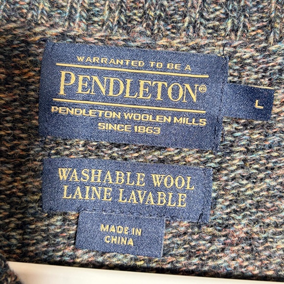 Pendleton Mens Sweater Blue Green Fleck Shetland Wool Crewneck Washable SIZE L - Picture 7 of 13